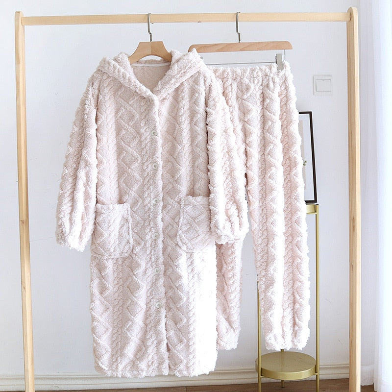 flannel pajamas suit long thickened pajamas two-piece long-sleeved