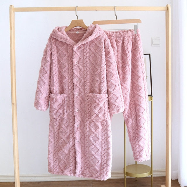 flannel pajamas suit long thickened pajamas two-piece long-sleeved