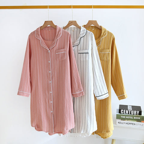 cotton long-sleeved Nightgowns home simple plus size striped home