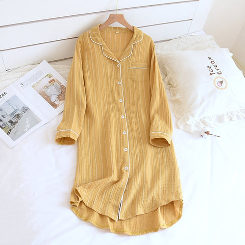 cotton long-sleeved Nightgowns home simple plus size striped home