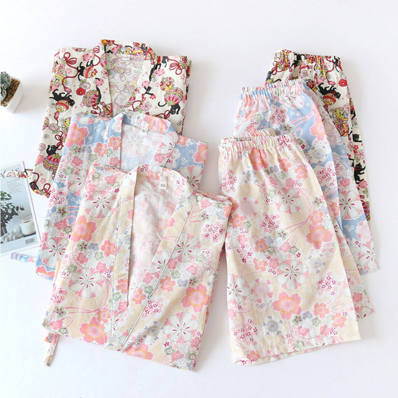 style kimono cotton fresh style pajamas suit female casual