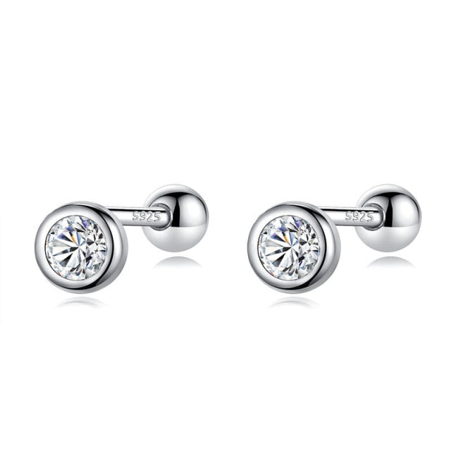 Round CZ Screw Beads Stud Earrings  Minimalist Jewelry