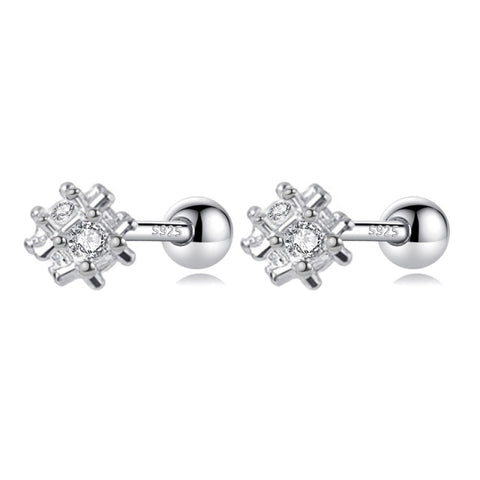 Round CZ Screw Beads Stud Earrings  Minimalist Jewelry