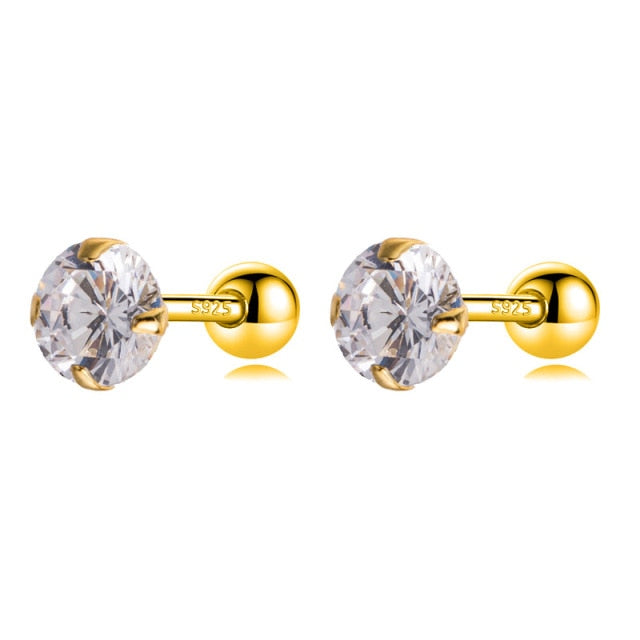 Round CZ Screw Beads Stud Earrings  Minimalist Jewelry