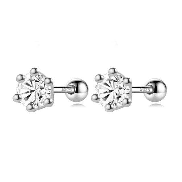 Round CZ Screw Beads Stud Earrings  Minimalist Jewelry