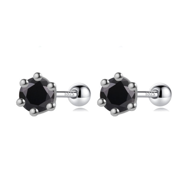 Round CZ Screw Beads Stud Earrings  Minimalist Jewelry