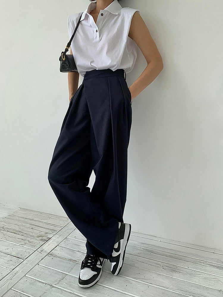 Straight Loose Wide Leg Mop Trousers High Waist Casual Baggy
