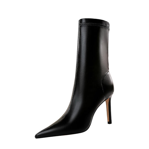 Soft PU Leather Boots Women Pointed Toe Pumps Heels Fashion