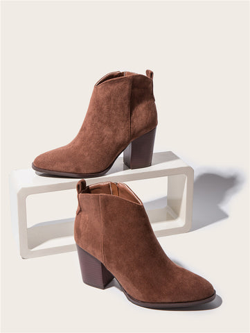 Faux Suede Ankle Boots Women High Heel Side zipper