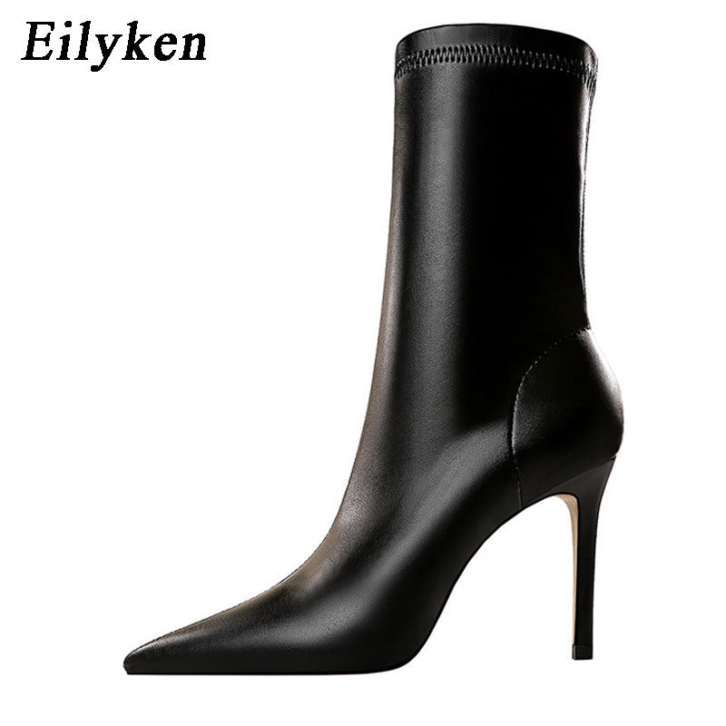 Soft PU Leather Boots Women Pointed Toe Pumps Heels Fashion