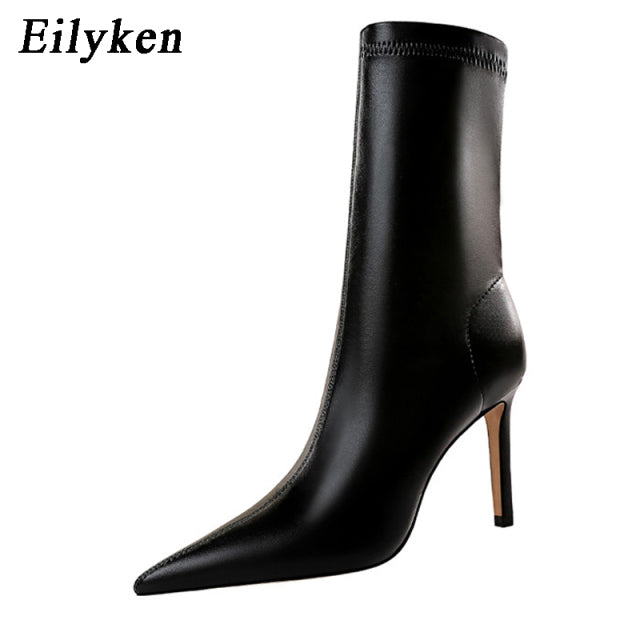 Soft PU Leather Boots Women Pointed Toe Pumps Heels Fashion