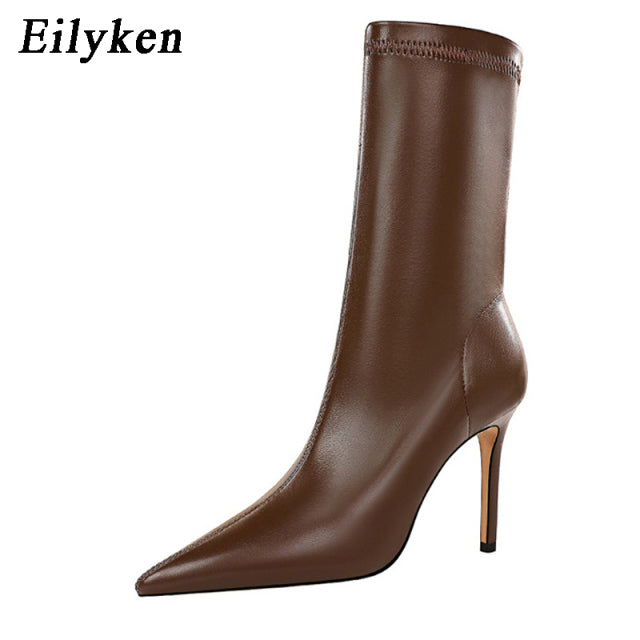 Soft PU Leather Boots Women Pointed Toe Pumps Heels Fashion