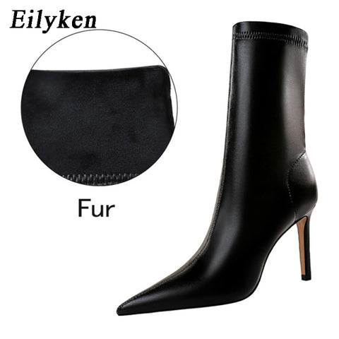 Soft PU Leather Boots Women Pointed Toe Pumps Heels Fashion