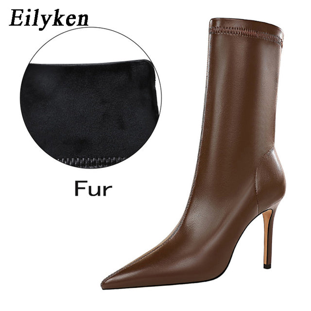 Soft PU Leather Boots Women Pointed Toe Pumps Heels Fashion