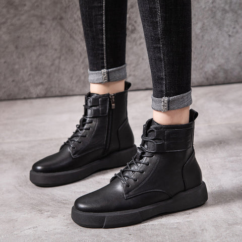 Chunky Shoes for Women Platform Boots Woman Fashion Leather Boots