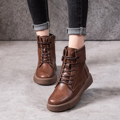 Chunky Shoes for Women Platform Boots Woman Fashion Leather Boots