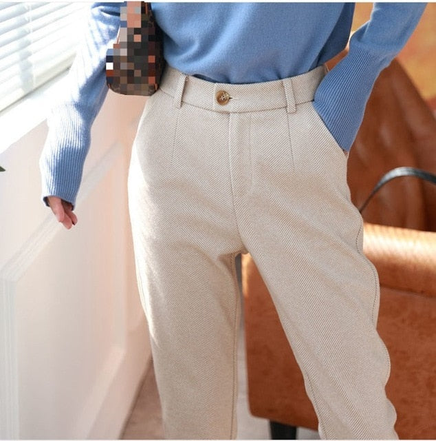 Woolen Pants Women's Harem Pencil Pants  Casual Suit Pants Office