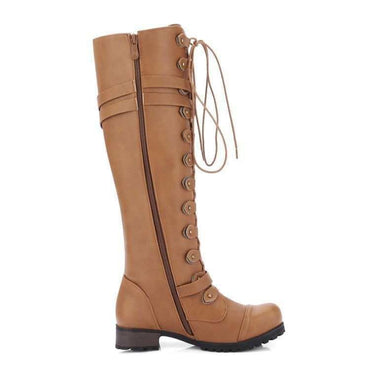 Lace Up Knee High Boots Women Fashion Boots Flats Shoes Woman Square Heel