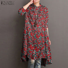 Women's Floral Blouses Elegant Shirt Vestidos Casual Long Sleeve