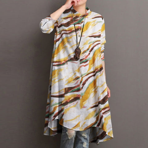Women's Floral Blouses Elegant Shirt Vestidos Casual Long Sleeve