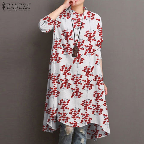 Women's Floral Blouses Elegant Shirt Vestidos Casual Long Sleeve