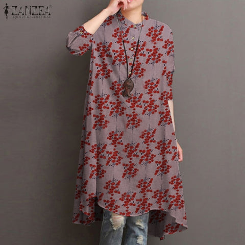 Women's Floral Blouses Elegant Shirt Vestidos Casual Long Sleeve