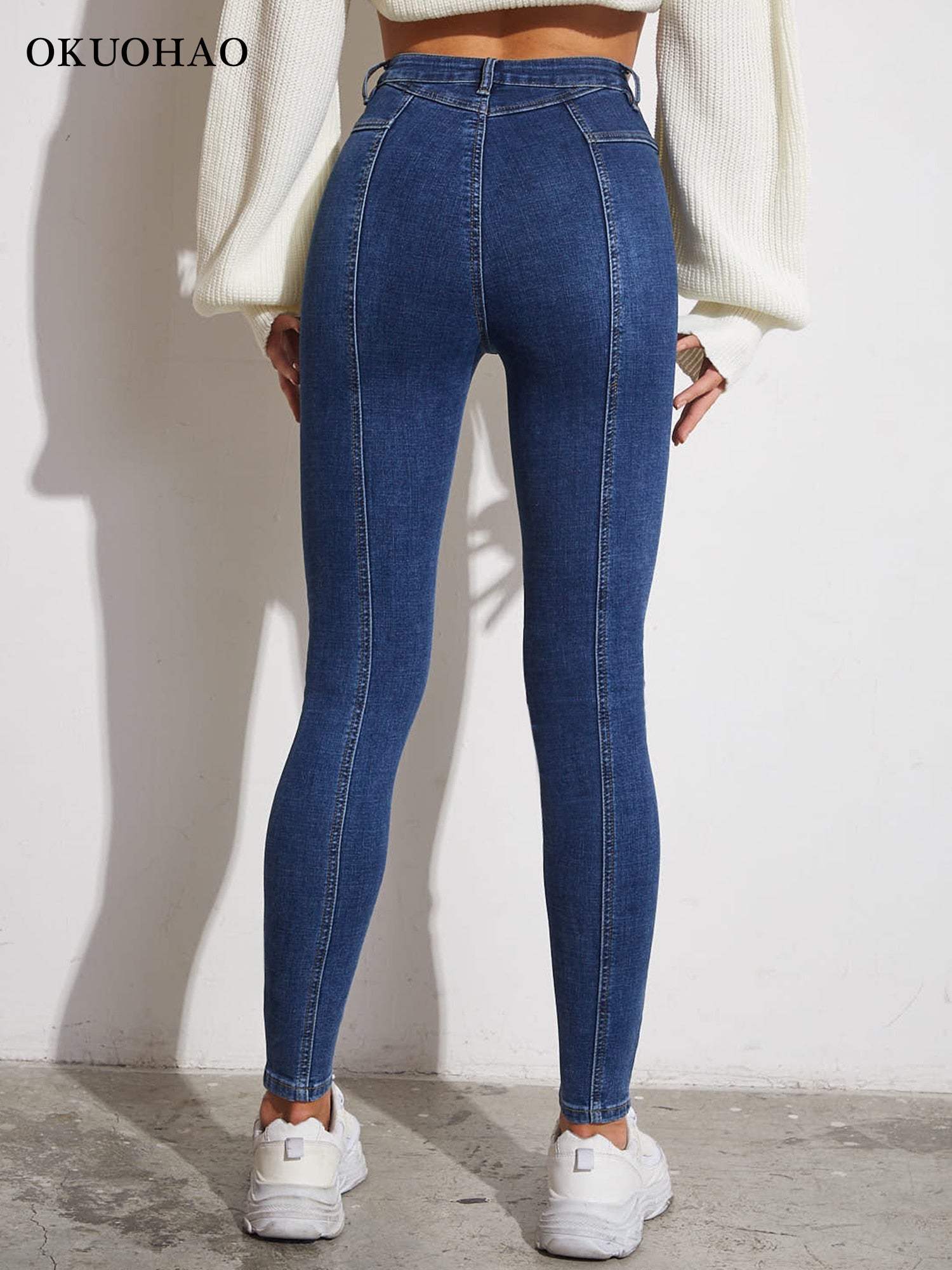 Skinny Stretchy High Waist Jeans Women Elastic Slim Leggings Denim