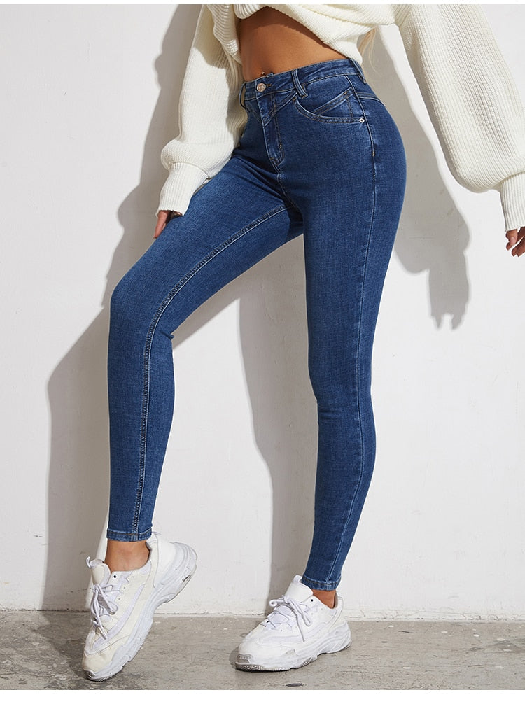 Skinny Stretchy High Waist Jeans Women Elastic Slim Leggings Denim