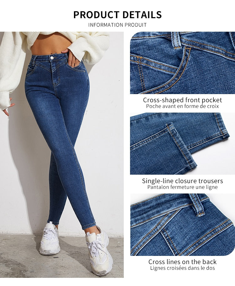 Skinny Stretchy High Waist Jeans Women Elastic Slim Leggings Denim