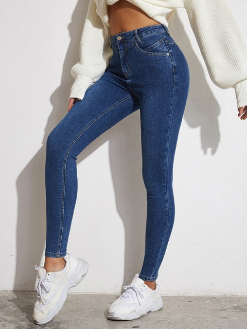 Skinny Stretchy High Waist Jeans Women Elastic Slim Leggings Denim