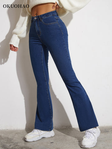 Skinny Bell Bottom Jeans High Waisted Stretch Straight Slim Fit Denim Flare Pants