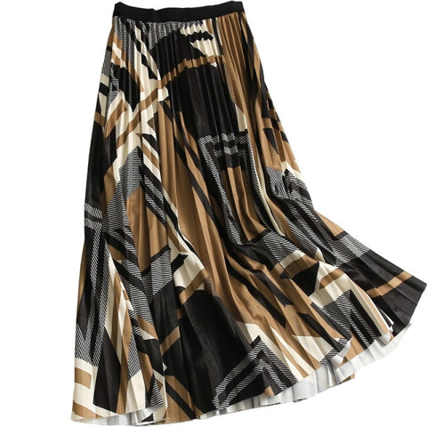 Fashion Midi Long Pleated Skirt Women Style Mid-Length