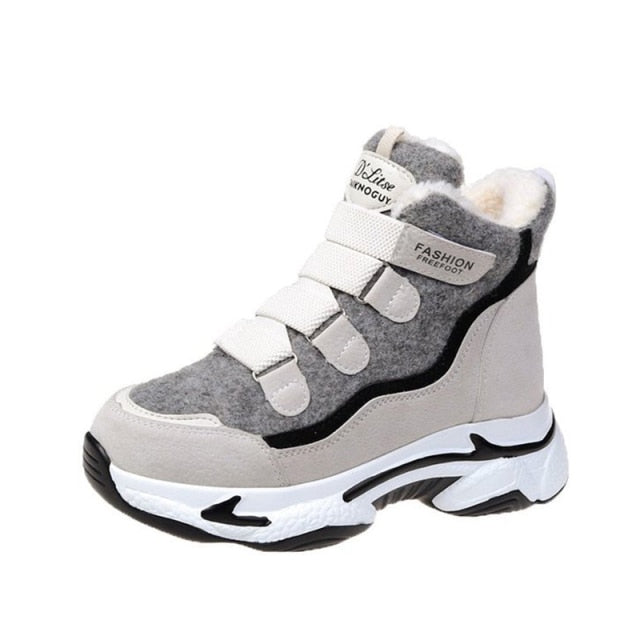 Women's Sneakers Shoes Winter Plush Hook Loop Thick Platform Vulcanize Shoes