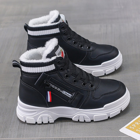 Boots Women Ankle Boots Warm PU Plush Winter Woman Shoes Sneakers