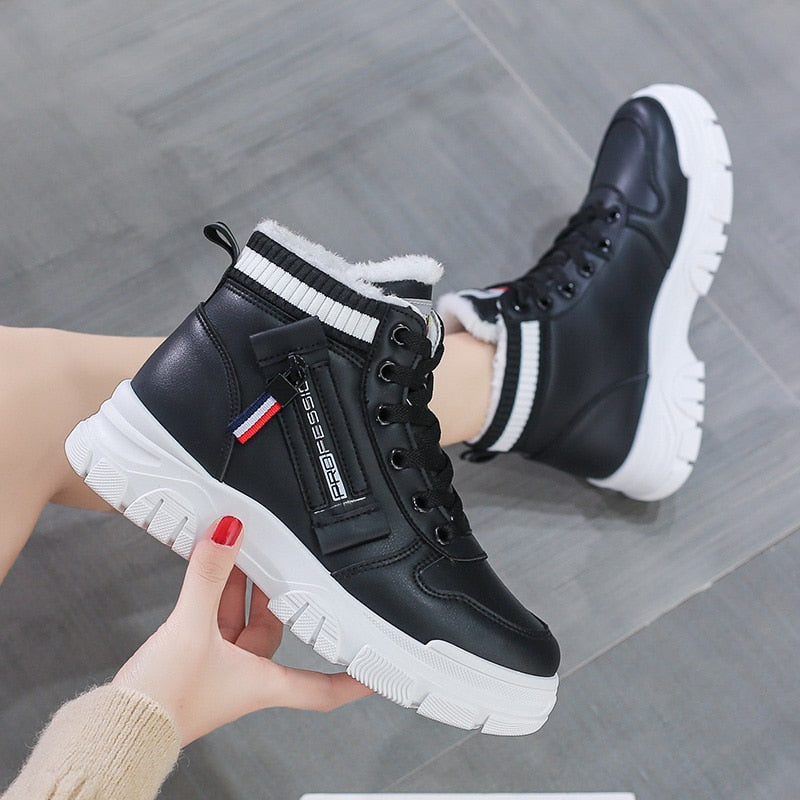 Boots Women Ankle Boots Warm PU Plush Winter Woman Shoes Sneakers