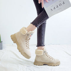 Women Snow Boots Beige Plush Warm Fur Causal Shoes Sneakers Ankle Booties