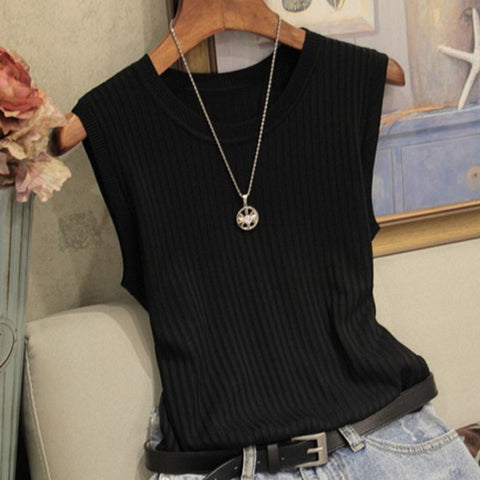 Knitted Vests Women Top O-neck Solid Tank Blusas Mujer De Moda
