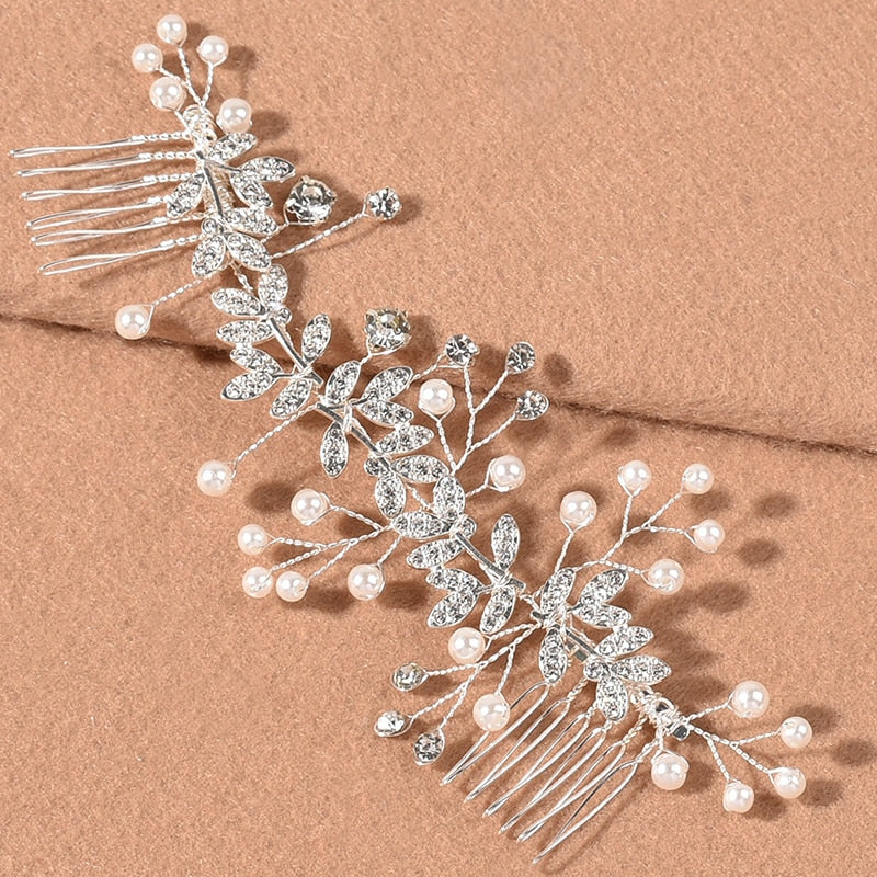 Weave Pearl Crystal Hair Combs Hair Accessories