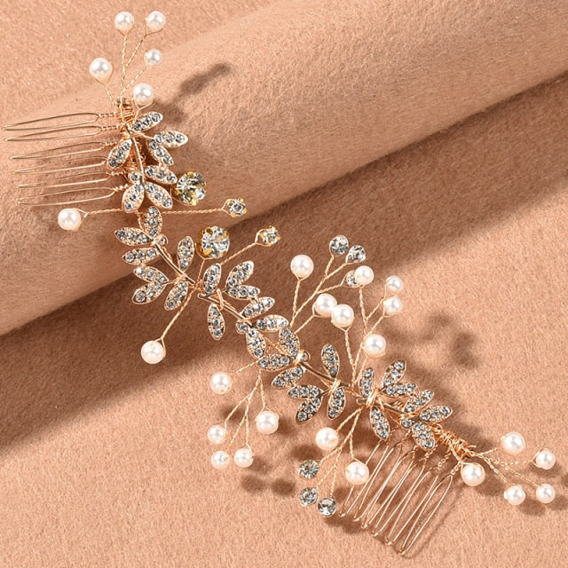 Weave Pearl Crystal Hair Combs Hair Accessories