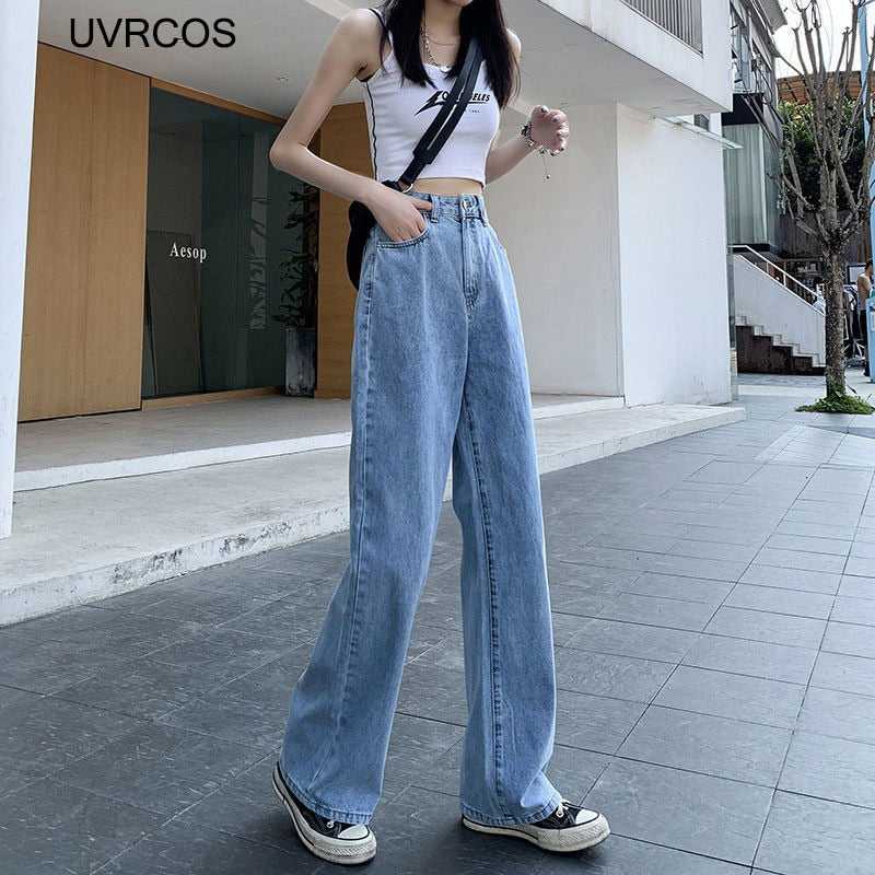 Jeans Street Casual High Waist PantsKorean Fashion Light Blue Straight Jeans