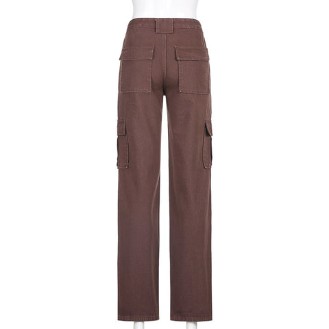 Mid-Rise Jeans Y2K High Street Denim Pants Flap Pocket Straight Jeans