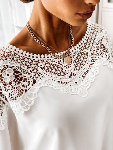 Crochet Embroidery Lace Blouses  Lace Stitching Shirts Vintage Plus Size