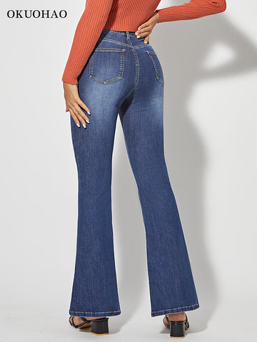 Women High Waist Bell Bottom Skinny Stretch Casual Denim Flared Jeans