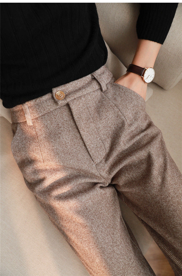 Woolen Pants Women's Harem Pencil Pants  Casual Suit Pants Office