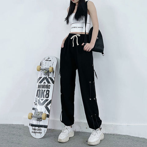 women pants streetwear gothic oversize wide leg trousers casual