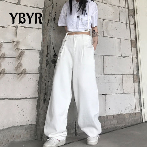 Woman High Waist Pants Vintage Casual Loose Full Length Wide Leg Cotton Trousers