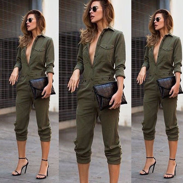 Sexy Fashion Slim Bodycon  Army Green Solid Jumpsuit