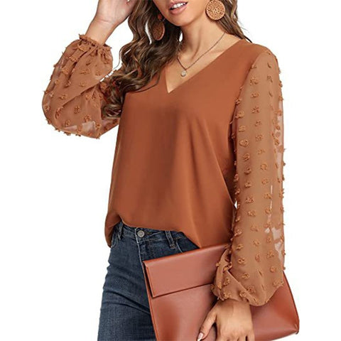 Fashion V Neck Long Sleeve Elegant Office Work Shirts Tops Lady Plus Size