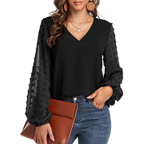 Fashion V Neck Long Sleeve Elegant Office Work Shirts Tops Lady Plus Size