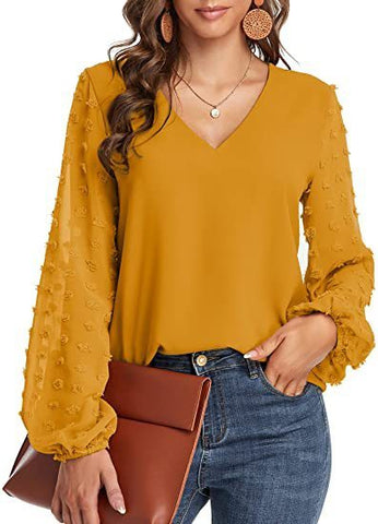 Fashion V Neck Long Sleeve Elegant Office Work Shirts Tops Lady Plus Size